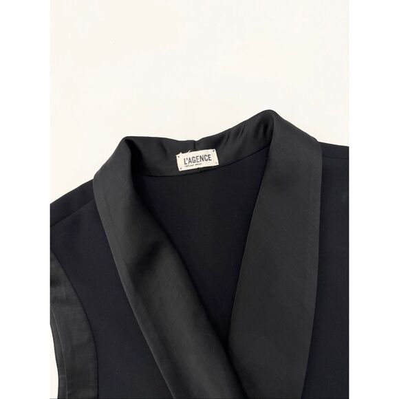 L'Agence Womens Black Tuxedo Style Sleeveless Satin Shawl Collar Romper Size 4 - Picture 3 of 6